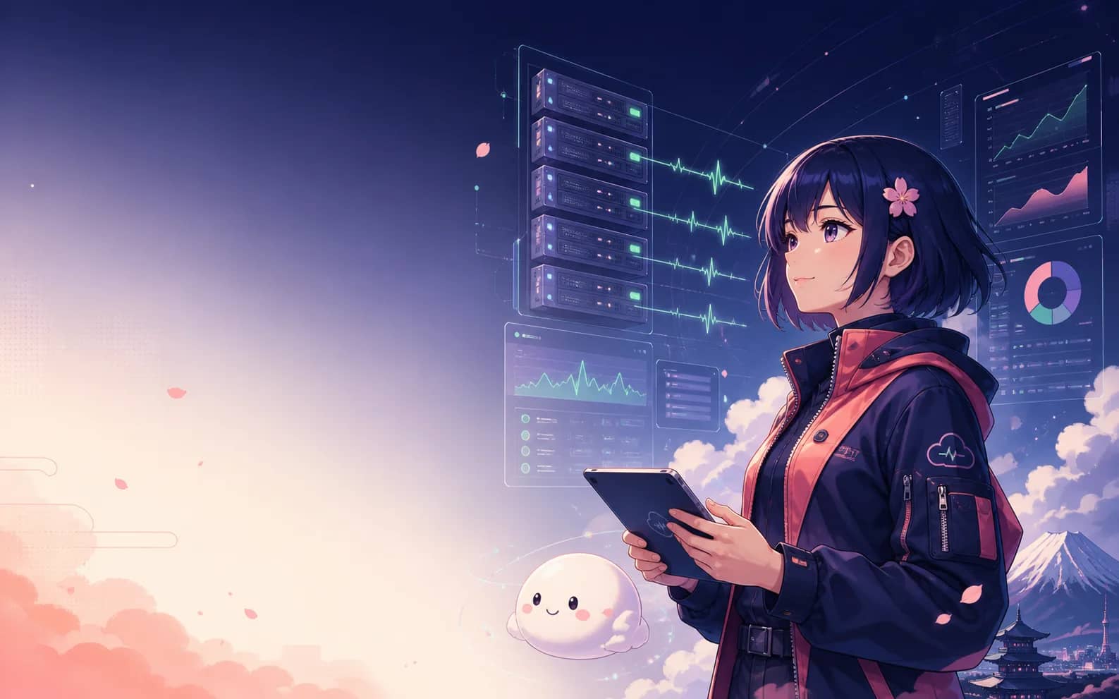 Mimorii monitoring operator beside service and server charts